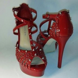 GIANNI BINI Nikki Red Stud Sandal Platform Ankle